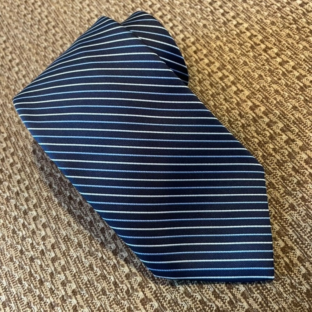 Brooks Brothers Tie Mens Navy Blue Repp Preppy Silk Striped Stain Resistant